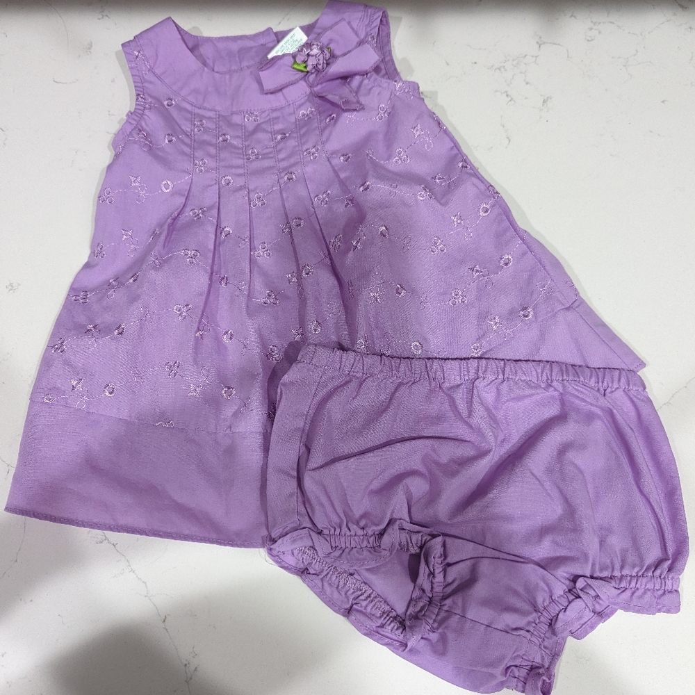 Baby Girls 12 Months Okie Dokie Purple Sleeveless Linen Dress with Bottoms